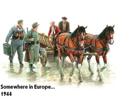 予約 1944年欧州 独兵2体+農民2体+農馬2頭＆馬車