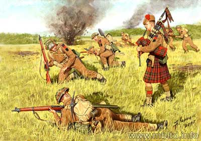 予約 英 歩兵4体スコットランド兵ほふく前進バグパイプ付