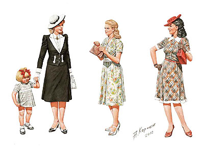 予約 欧州民間女性 第二次大戦期-女性3体+女児1体