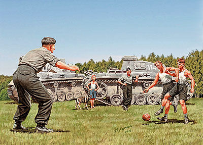 予約 独 戦車兵4体+少年1体＆犬 夏のサッカーゲーム
