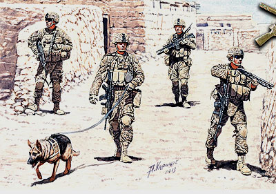 予約 米 現用歩兵4体+軍用犬 アフガン捜索部隊