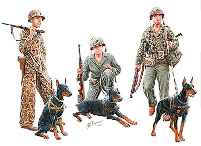 予約 米 海兵隊3体太平洋戦争ドーベルマン犬3体